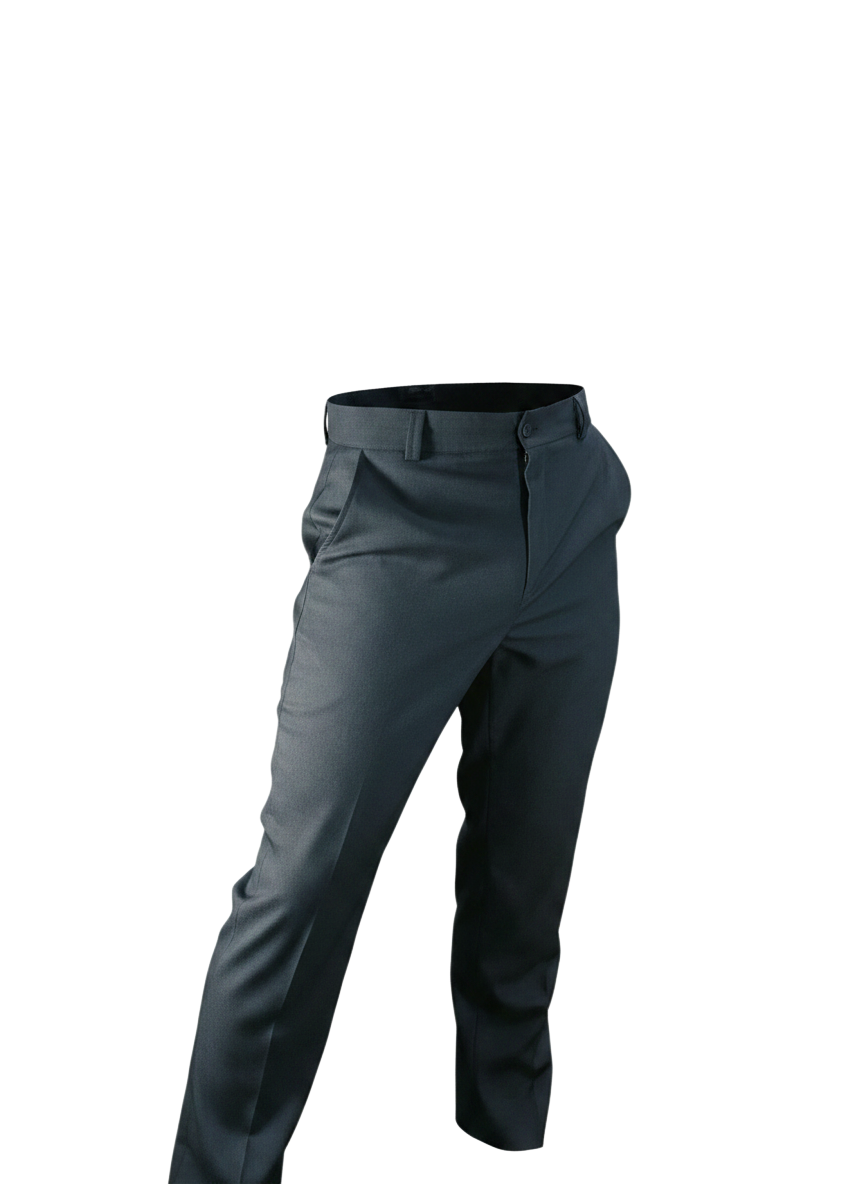 Pantalón de vestir gris carbón con corte moderno semi-ajustado que estiliza la silueta sin sacrificar comodidad. Confeccionado en mezcla de lana de alta calidad, ofrece un acabado elegante, resistente a arrugas y perfecto para looks formales o de oficina.